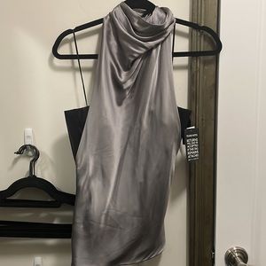 RtA silver sleeveless top with black mesh
